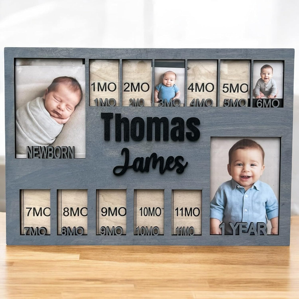 Newborn picture frame - 12 months photo display - Personalized frame - Gift for new mom - Baby
