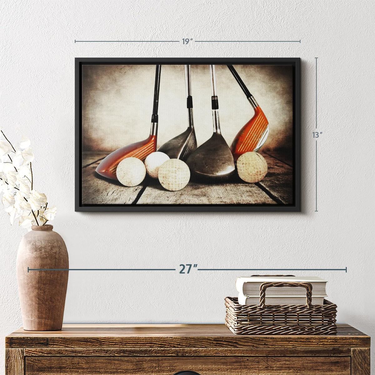 Elephant Stock Golf Sets Wall Art - Horizontal Framed Canvas - 1-Piece Mancave Wall Decor