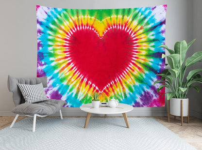 Loccor Colorful Tie Dye Tapestry Rainbow Heart Tie Dye Watercolor Wall Hanging Abstract Hippie Wall