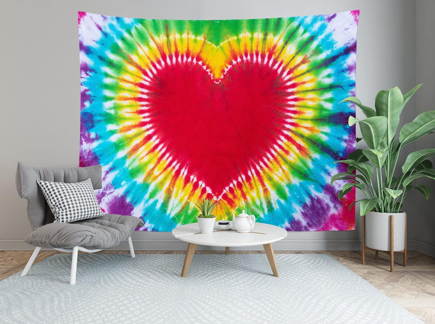 Loccor Colorful Tie Dye Tapestry Rainbow Heart Tie Dye Watercolor Wall Hanging Abstract Hippie Wall