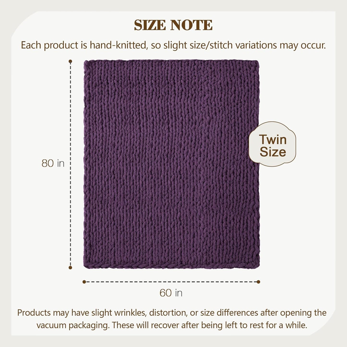 Carriediosa Chunky Knit Throw Blanket 60" X 80" Twin, 100% Hand Made Large Chenille Loop Yarn Soft