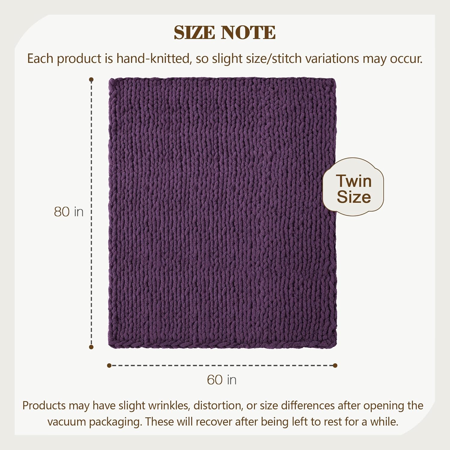 Carriediosa Chunky Knit Throw Blanket 60" X 80" Twin, 100% Hand Made Large Chenille Loop Yarn Soft