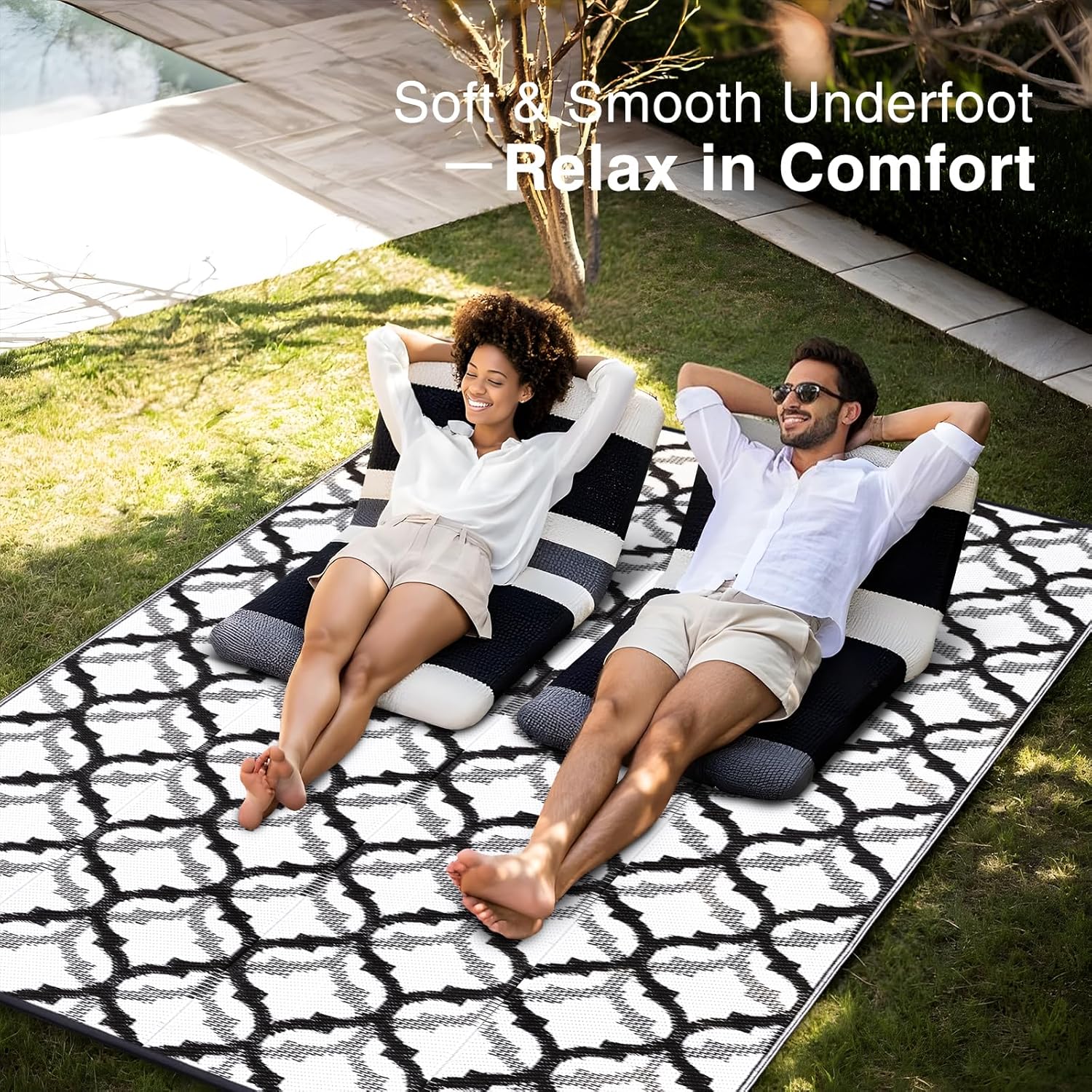OLANLY Reversible Outdoor Rug 9x12 ft Clearance, Waterproof Outdoor Plastic Straw Rug with