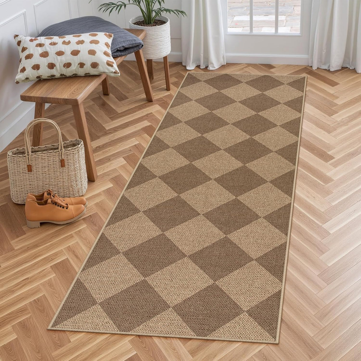 Lahome Checkered Easy Jute Runner Rug, 2x6 Kitchen Mats for Floor Non Slip Washable Entryway