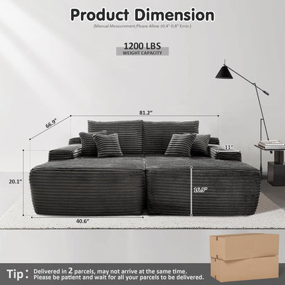 ovios 81" Oversized Sectional Double Lounge Chaise with Cloud Plush Sofa Bed, No Assembly Required
