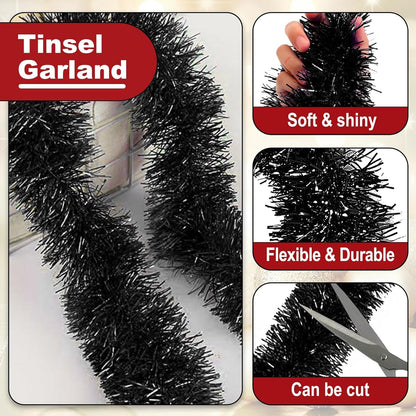 50 Feet Christmas Tinsel Garland, Metallic Twist Wall Hanging Tinsel Backdrop for Parade Floats