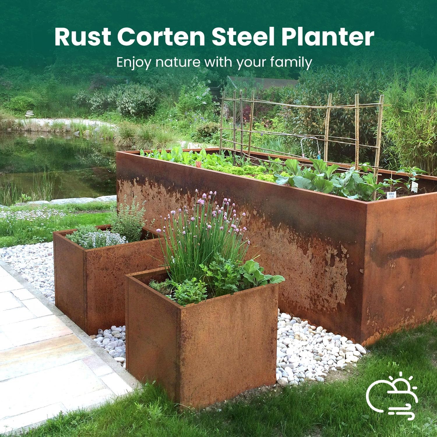 Corten Steel Planter Box Metal Outdoor Large Rectangular Rustic Durable Antique Detached for
