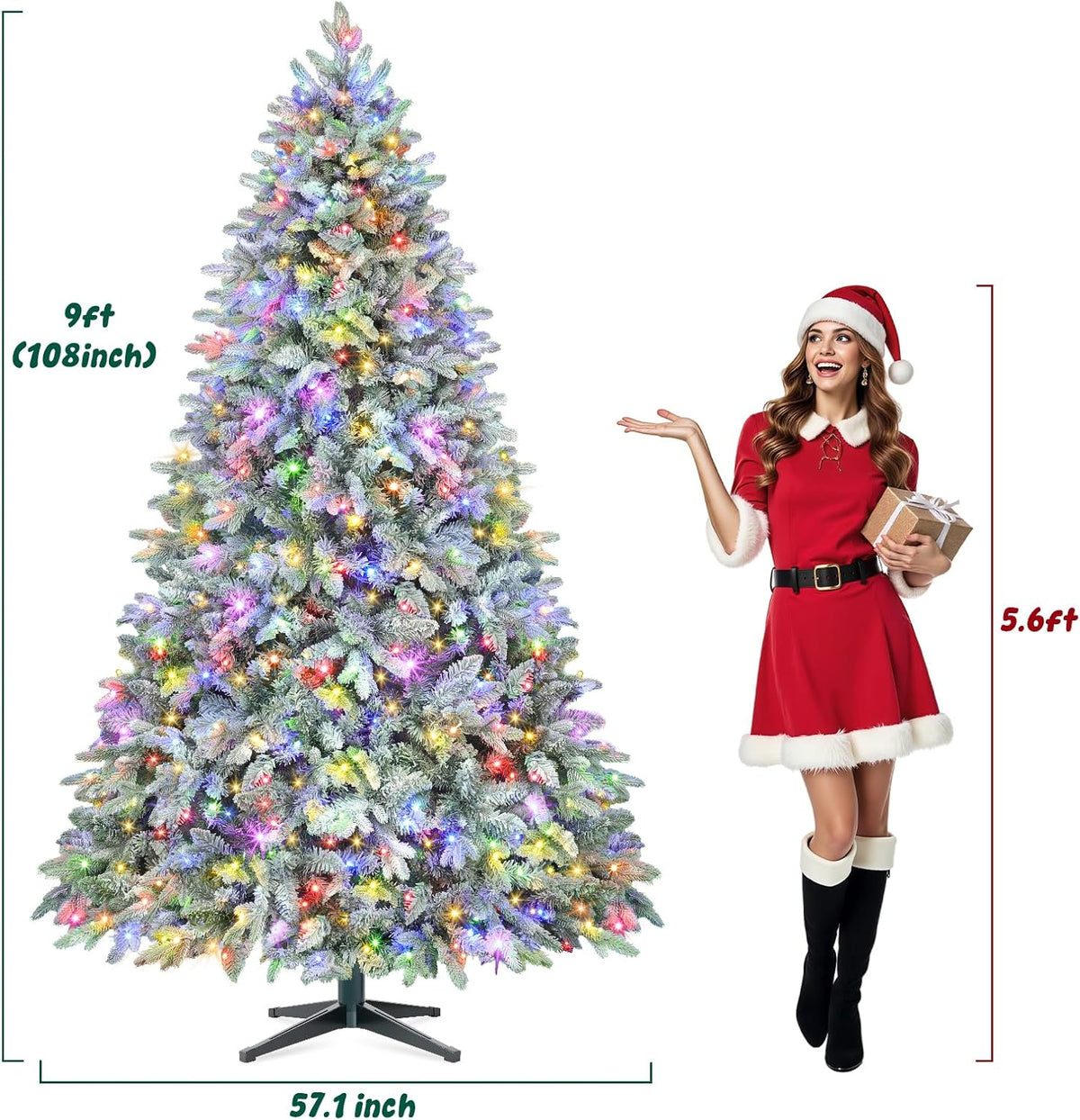 9FT Rotating Christmas Tree with Remote, Pre-Lit Artificial Green PE & PVC Xmas Tree, Multicolor