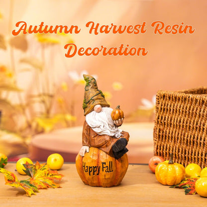Topadorn Fall Garden Gnome Figurine Sitting on Pumpkin Statue Autumn Harvest Garden Gnomes Statue