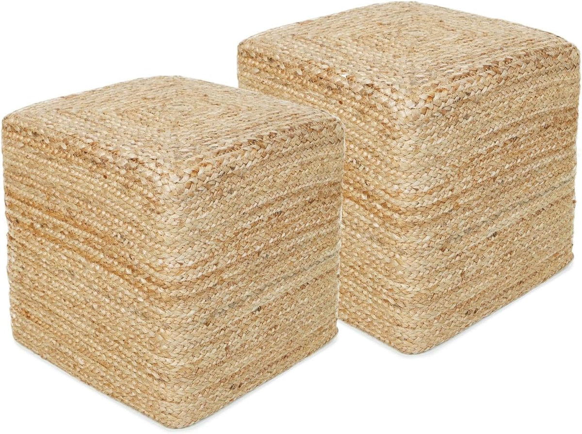 REDEARTH · Cube Pouf Foot Stool Ottoman - Jute Braided Pouffe Poof Accent Sitting - Set of 2
