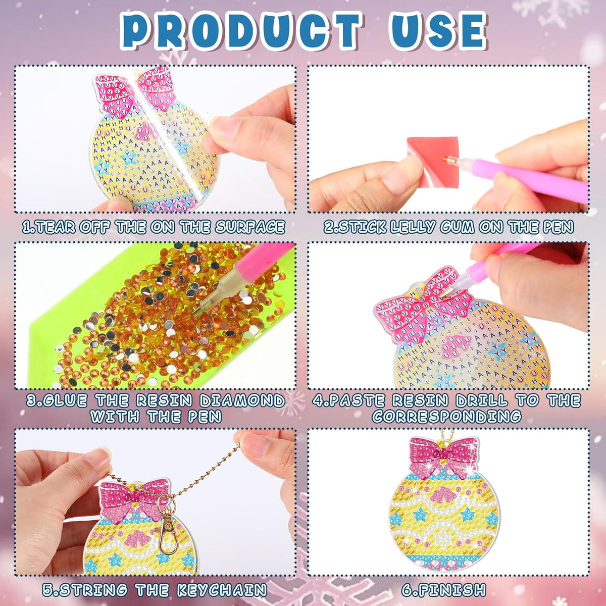 Tondiamo 20 Pcs Christmas Diamond Painting Keychain Kits 5D DIY Diamond Art Pendants Double Sided