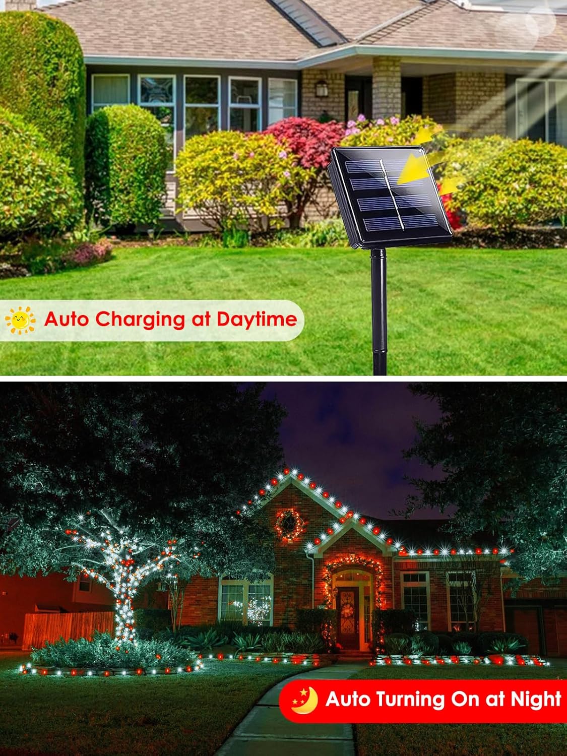 4-pack Red and White Solar Christmas Lights Outdoor Waterproof, 400LED 132FT Solar Powered LED