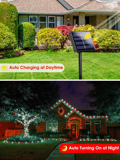 4-pack Red and White Solar Christmas Lights Outdoor Waterproof, 400LED 132FT Solar Powered LED