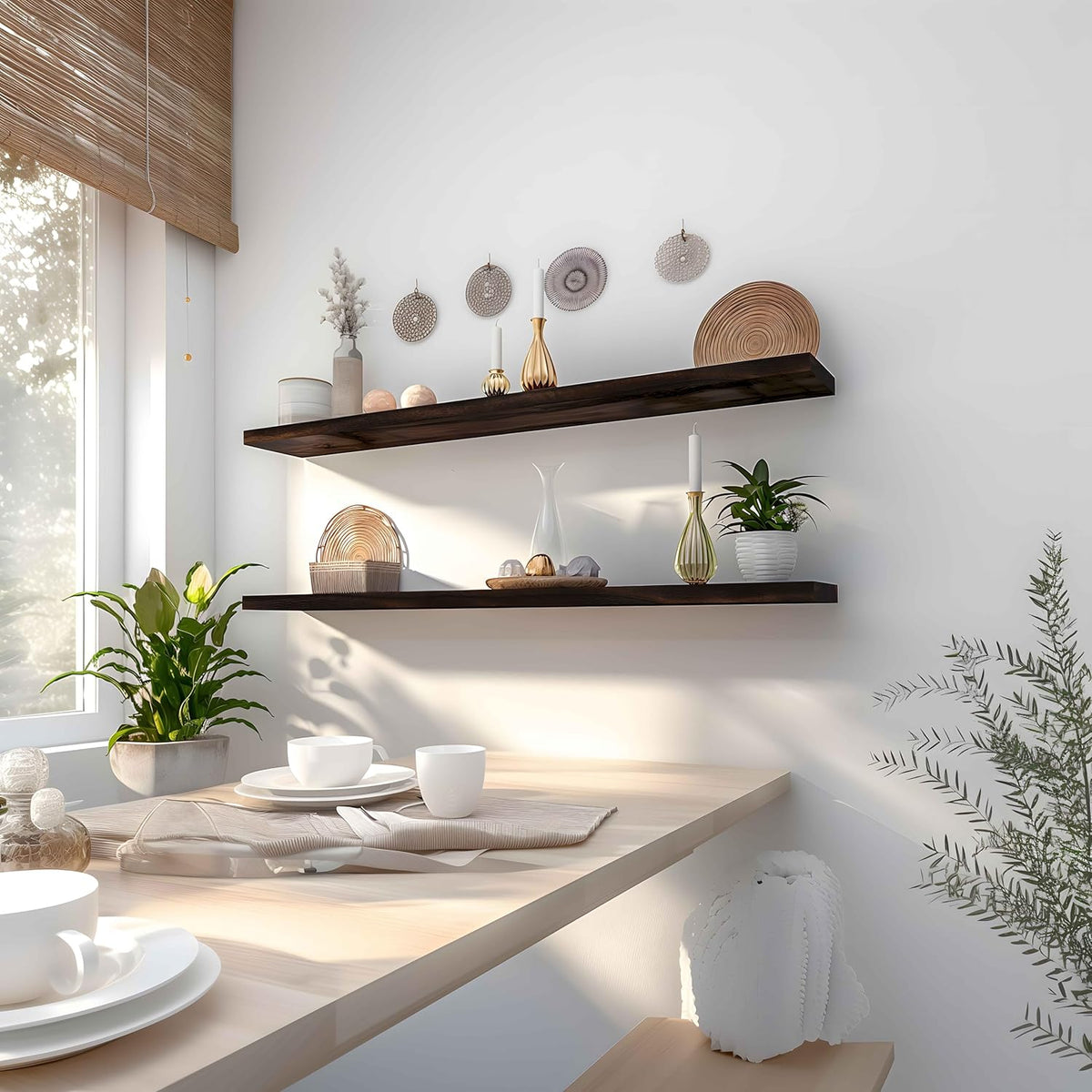 Wood Floating Shelves for Wall Decor, Rustic Wall Shelves for Bedroom Bathroom Kitchen Living Room
