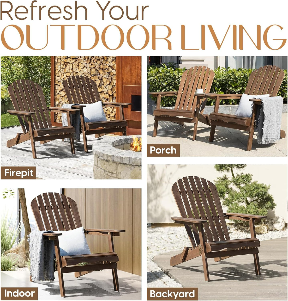 IDZO Outdoor Adirondack Chair Set of 2, Pre-Assembled Backrest, Patio Furniture Set, Outdoor