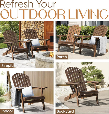 IDZO Outdoor Adirondack Chair Set of 2, Pre-Assembled Backrest, Patio Furniture Set, Outdoor