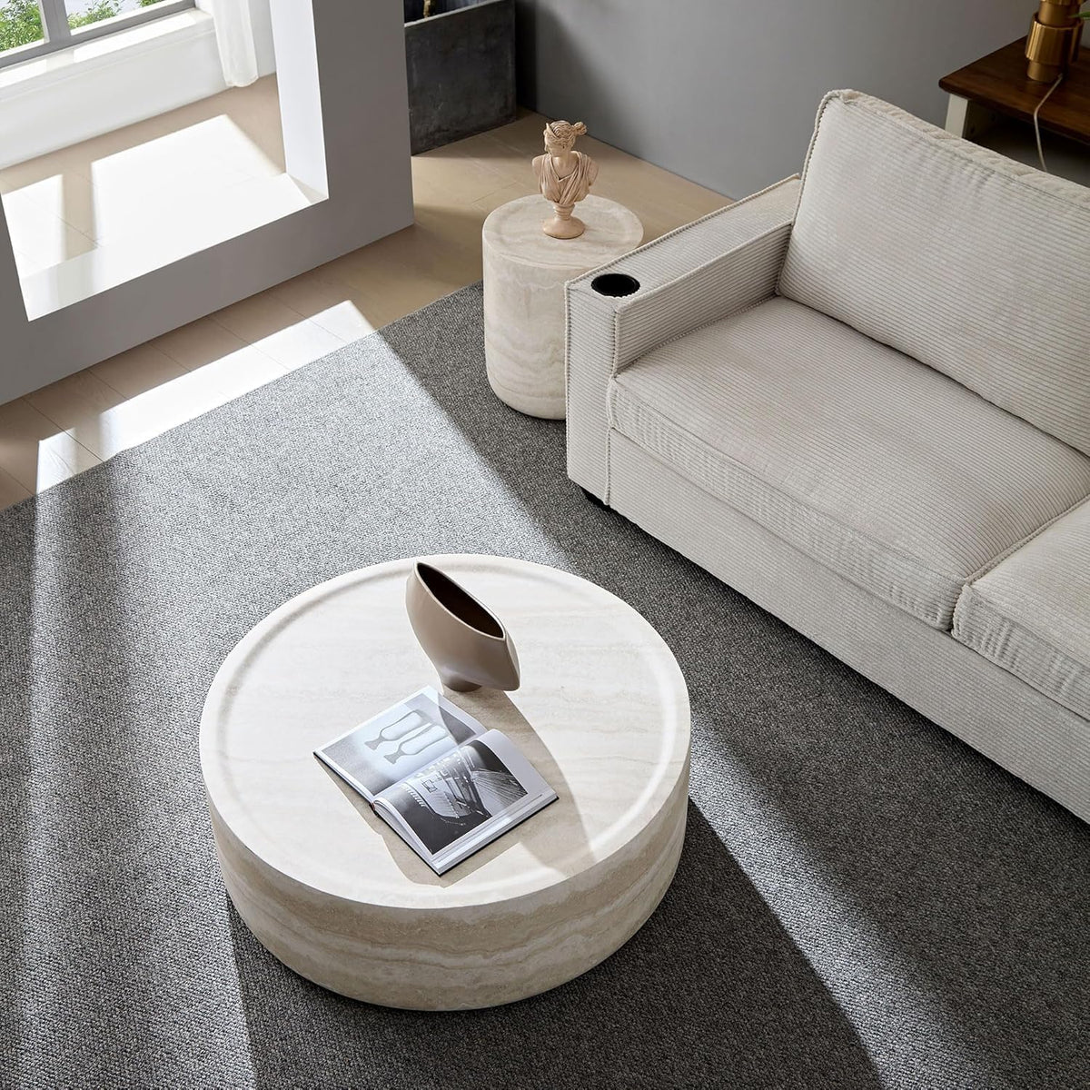 Coffee Table and Side Table Set, Round Faux Marble Coffee Table Set of 2 for Living Room, Luxury