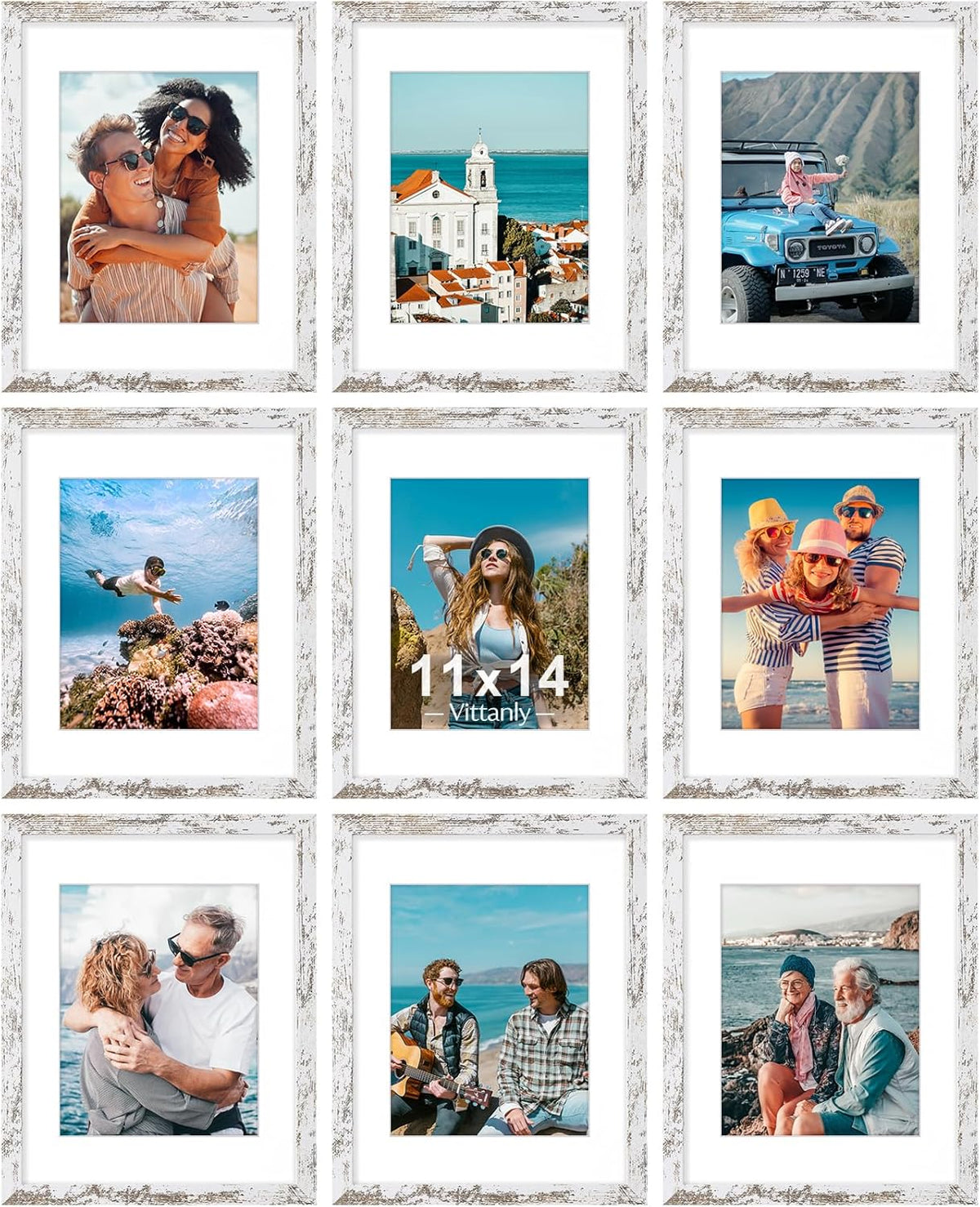 Vittanly 11x14 Picture Frames Set of 9, Shatter Resistant Plexiglass, Display 8x10 Pictures with