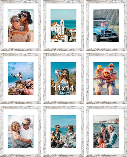 Vittanly 11x14 Picture Frames Set of 9, Shatter Resistant Plexiglass, Display 8x10 Pictures with