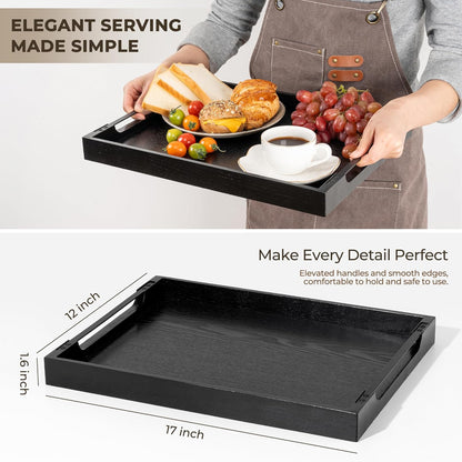 Axeman Wooden Serving Tray with Metal Handles|Ottoman Tray for Breakfast, Bed, Couch|17x13in Ash