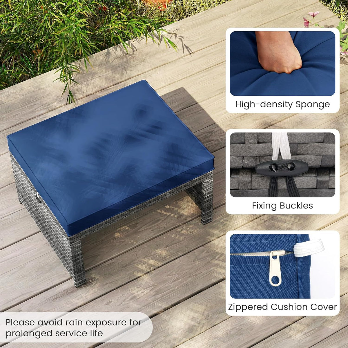 Tangkula 2 Pieces Patio PE Rattan Ottomans, Multipurpose Outdoor Footstool Footrest Additional