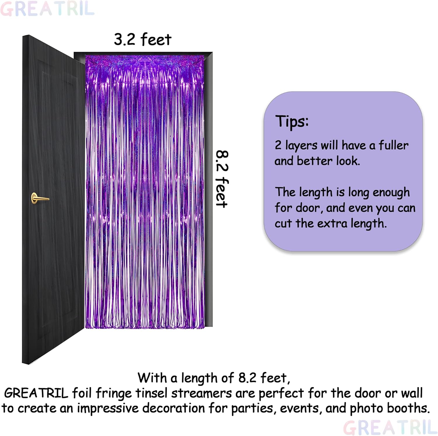 Purple Tinsel Curtain Party Backdrop - GREATRIL Foil Fringe Curtain Party Photo Booth Streamers for