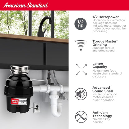 American Standard 10-US-AS-5-HD Garbage Disposal Anti-Jam Stainless Steel Food Waste Grinding