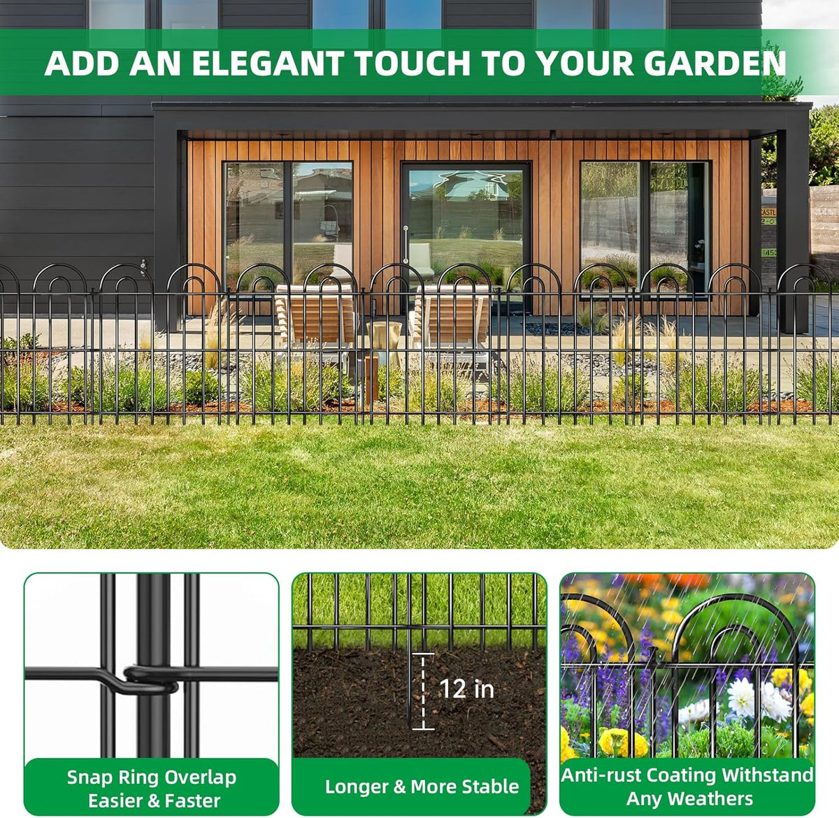 25 Panels Decorative Garden Fence, 32 in(H) X 50 ft(L) No Dig Dog Fence Outdoor for Yard, Rustproof
