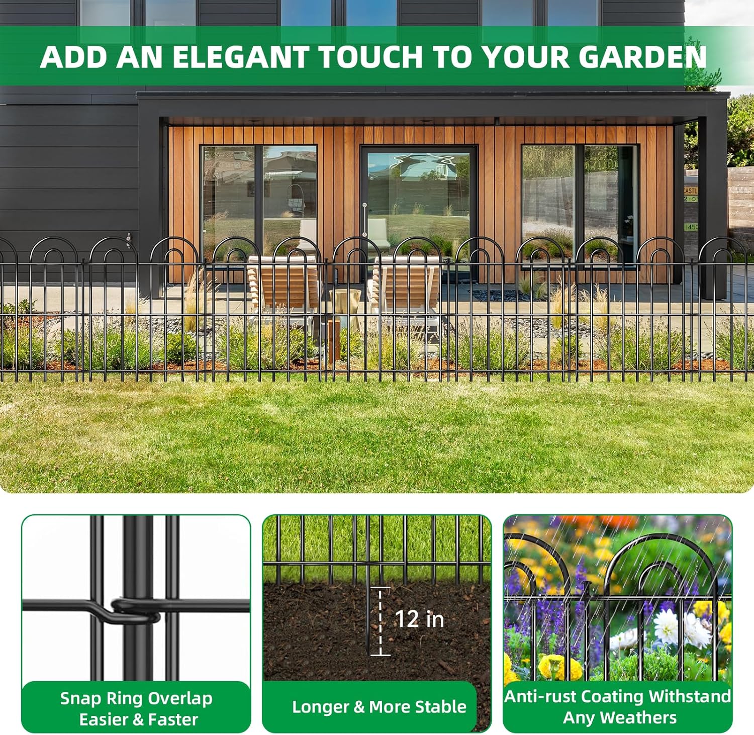 25 Panels Decorative Garden Fence, 32 in(H) X 50 ft(L) No Dig Dog Fence Outdoor for Yard, Rustproof