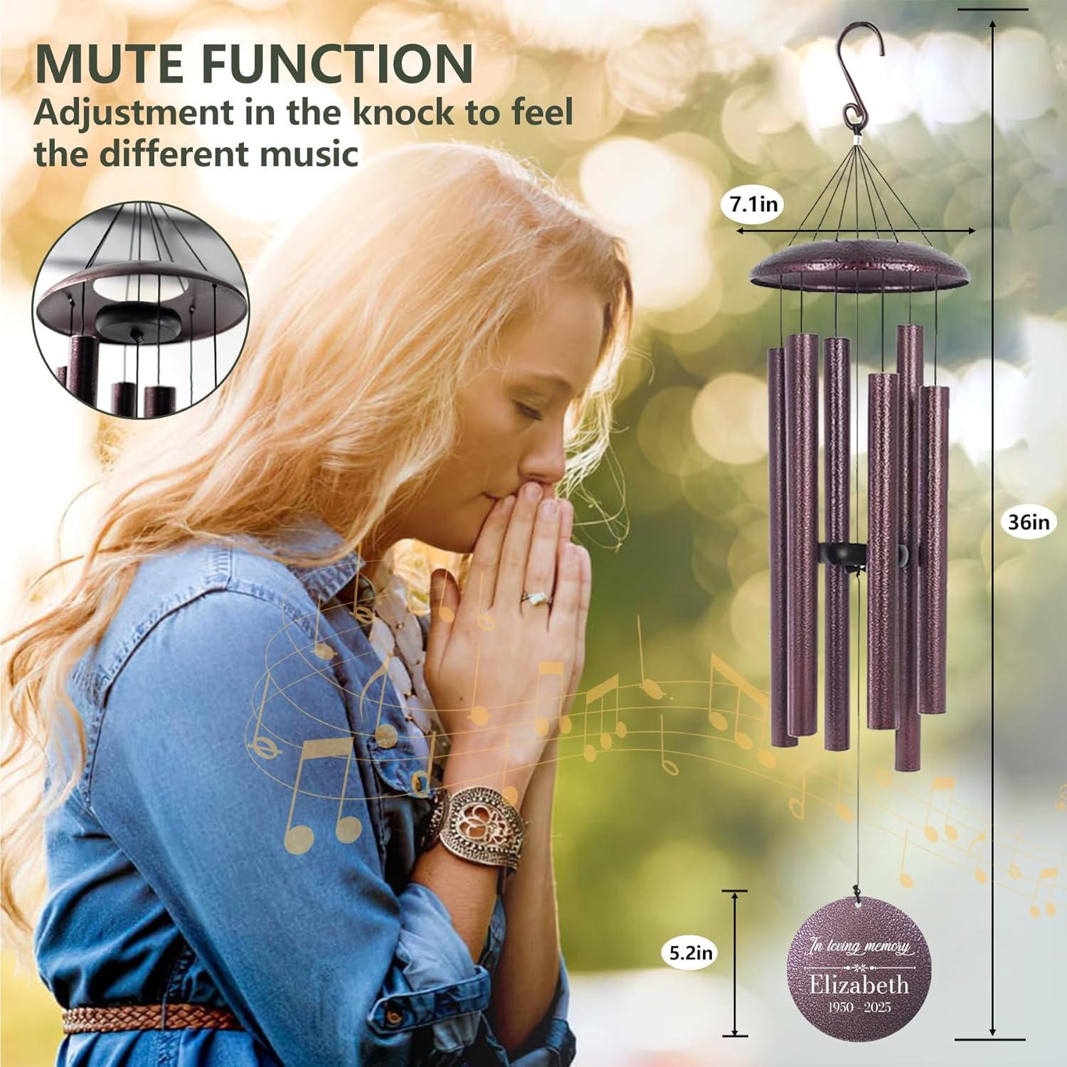ASTARIN Engraving Wind Chimes for Loss of Loved One, Personalized Wind Chimes Memorial, Bereavement