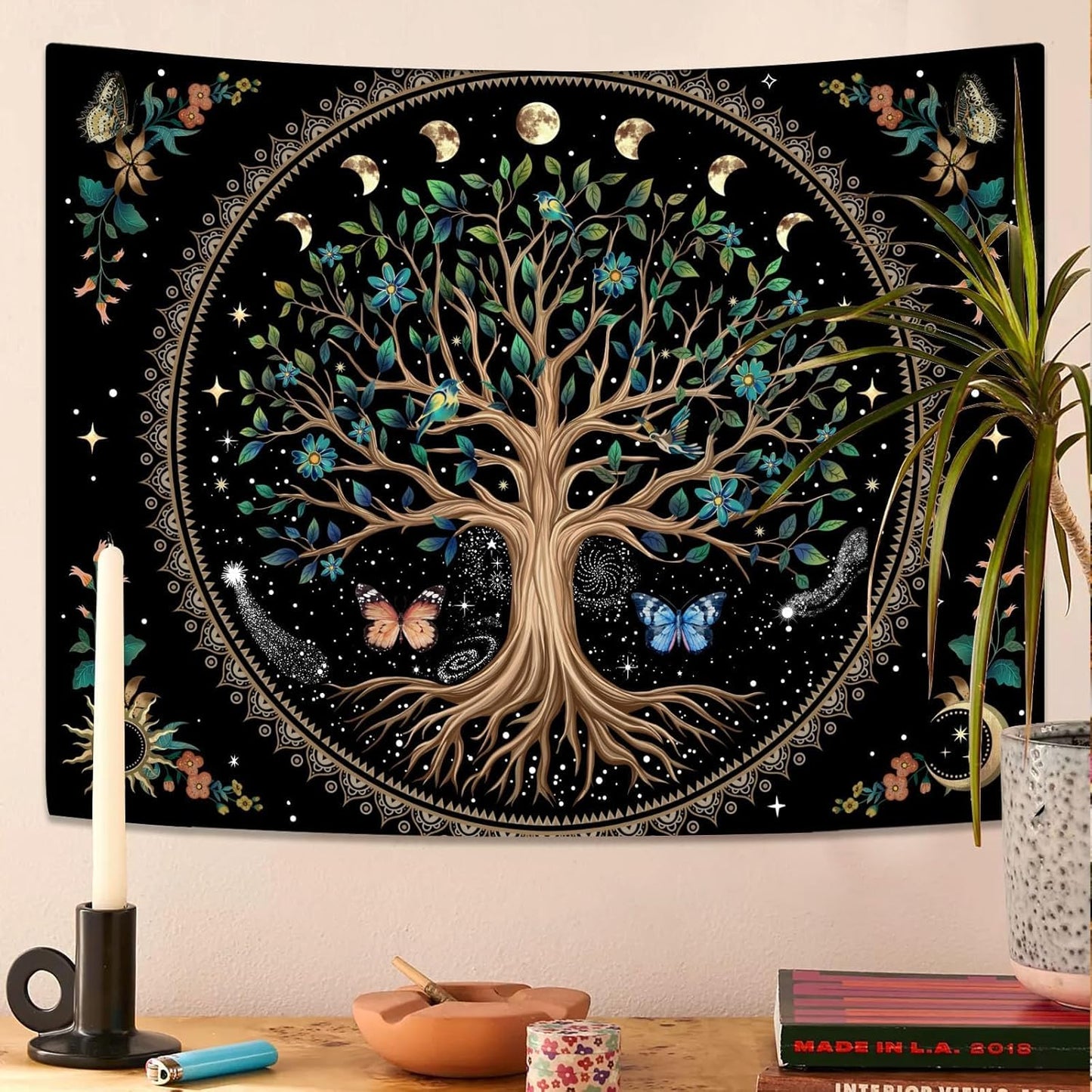 Lunerfex Tree of Life Tapastry Sun and Moon Tapastry Flower Boho Tree Mandala Wall Hanging for
