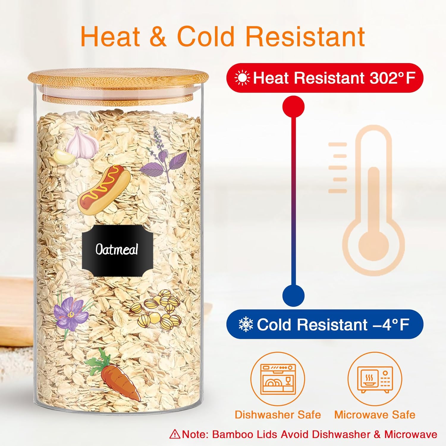 Glass Storage Jars 45 oz 4 Pcs Clear Glass Food Storage Containers with Airtight Bamboo Lid