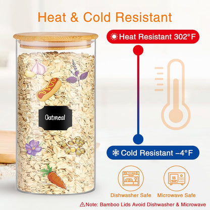 Glass Storage Jars 45 oz 4 Pcs Clear Glass Food Storage Containers with Airtight Bamboo Lid