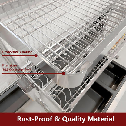 VNKZI Over Sink Dish Drying Rack, 3 Tier Full Stainless Steel Storage Adjustable Length (25.98'' to