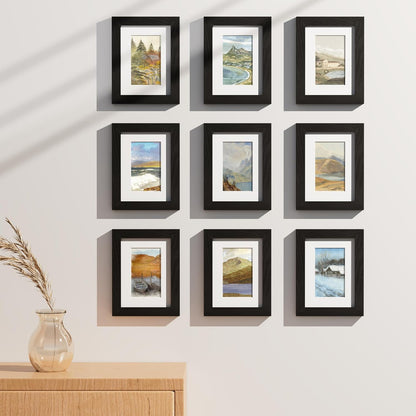 Vittanly 6x8 Picture Frames Set of 9, Shatter Resistant Plexiglass, Display 4x6 Pictures with Mat