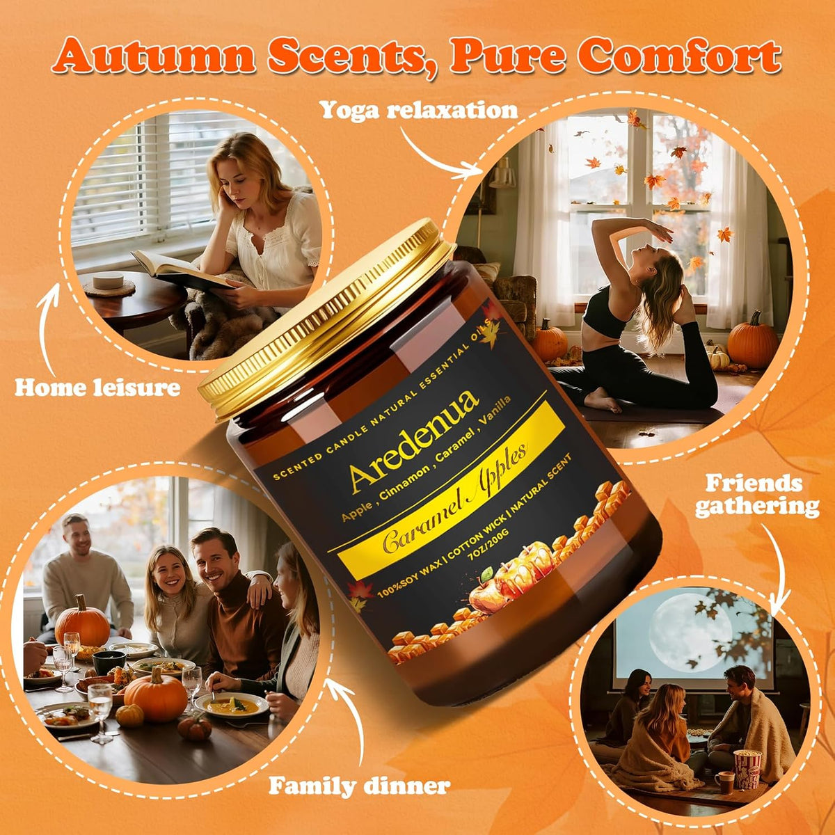 Fall Candles - Caramel Apple Candle | Fall Scented Candle, Thanksgiving Gifts - 7oz Autumn Soy