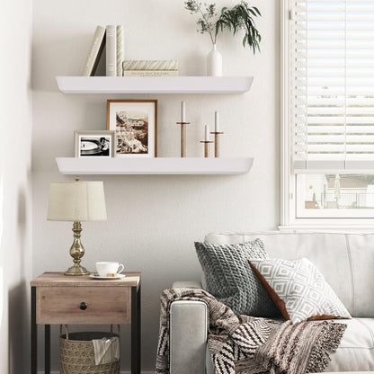 24"x6.8"x1.6" Slanted Floating Wall Shelves 2-Pack - Rustic White Finish, Heavy-Duty Solid Wood