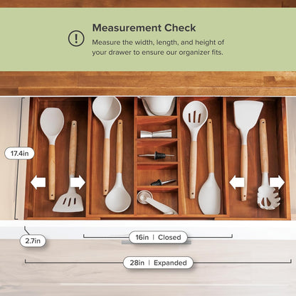 Adjustable Kitchen Drawer Organizer for Utensils and Junk, Food-Safe Contract Grade with 100%
