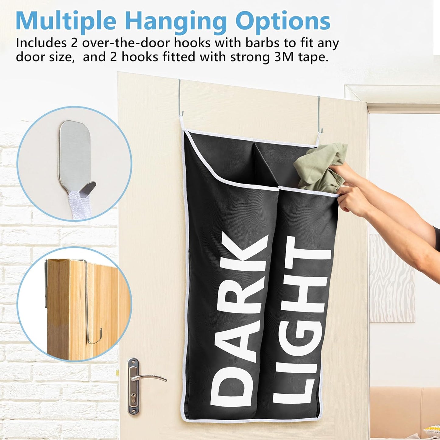 Hanging Laundry Hamper Bag XL 40x22", Space Saving over the Door Storage Bags, Behind the Door