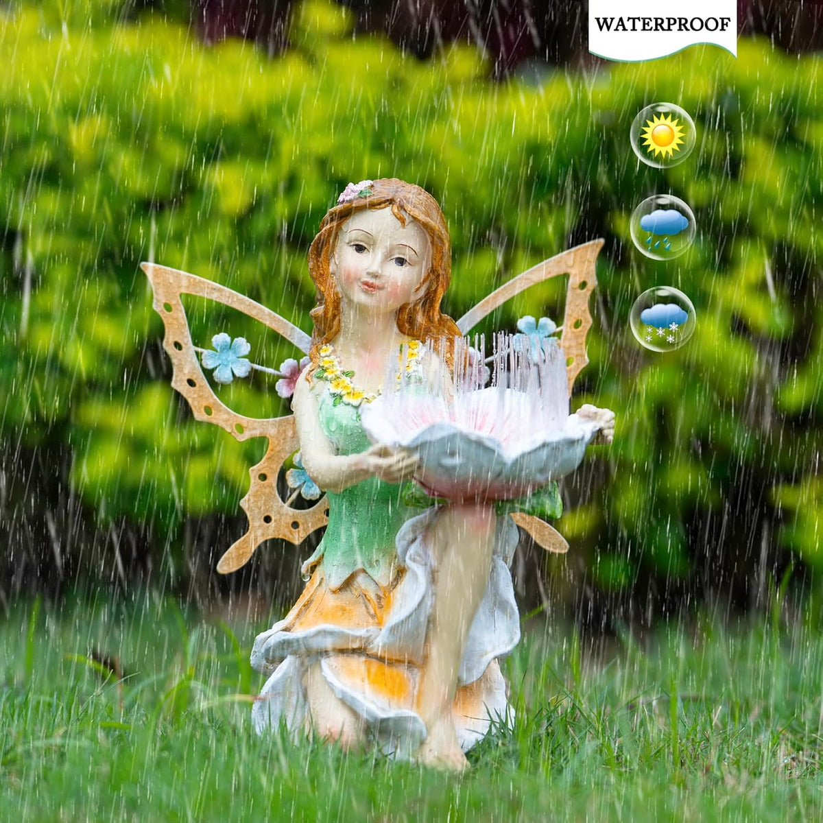 Fairy Decor Solar Outdoor Statues, Fairy Garden Accessories for Outside Garden Gifts,Resin