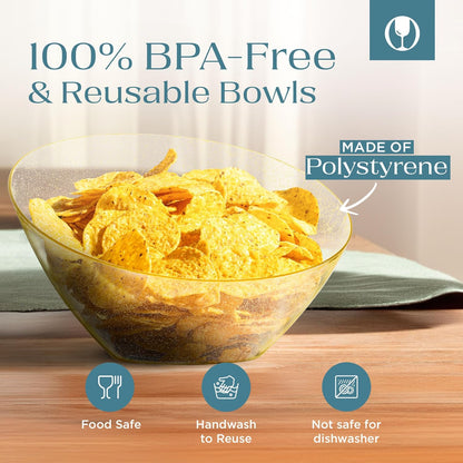 Posh Setting - Gold Plastic Serving Bowls for Party - Angled, Disposable, Chip & Candy Bowls - 54