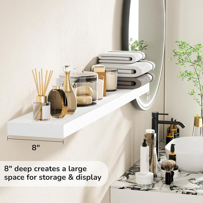 Fun Memories 48 Inch Floating Shelves - Fireplace Mantel Shelf - Deep Wall Mounted Wood Storage