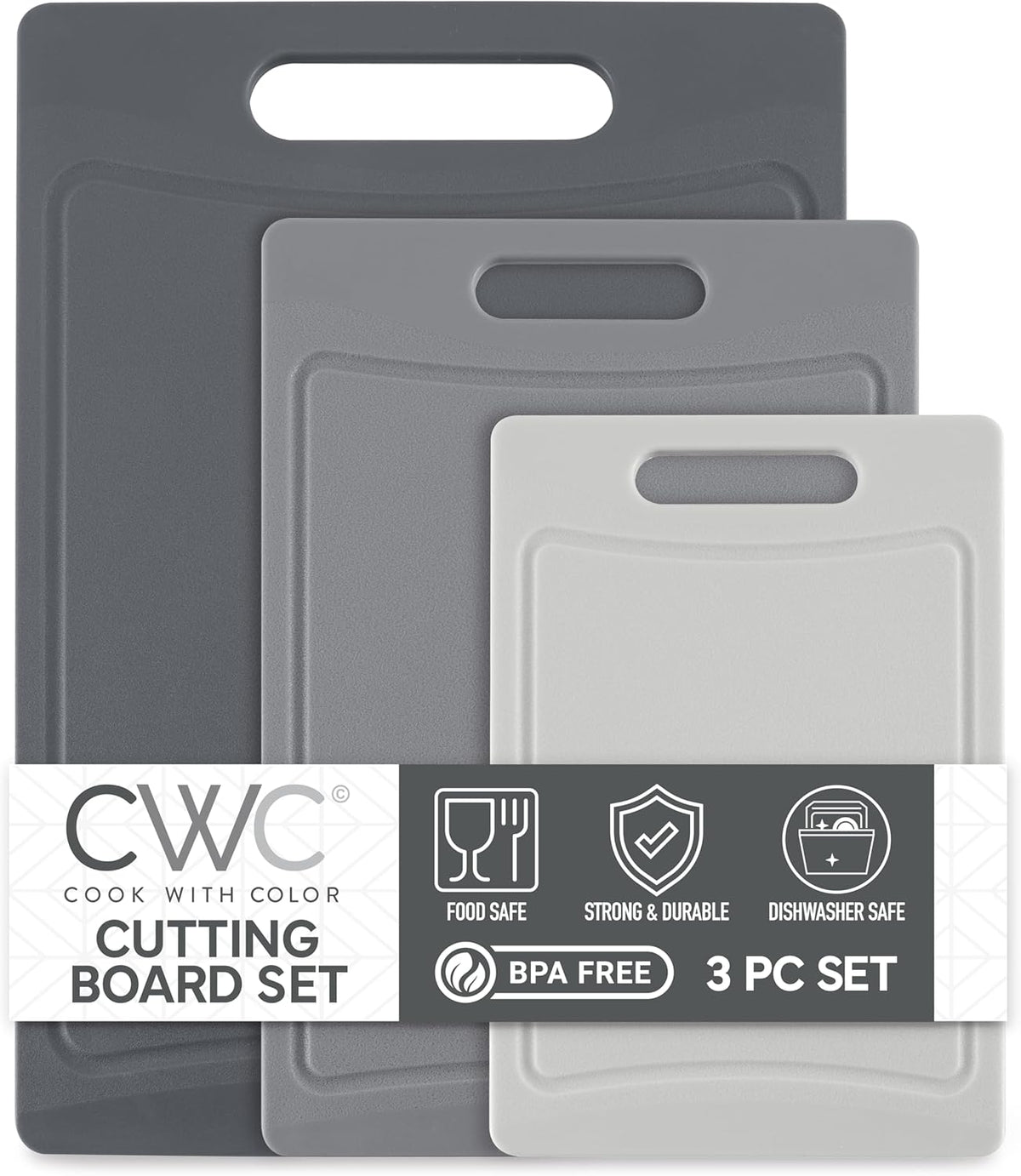 COOK WITH COLOR Non-Slip Cutting Board Set – Kitchen Essentials with Easy Grip Handle for Meat