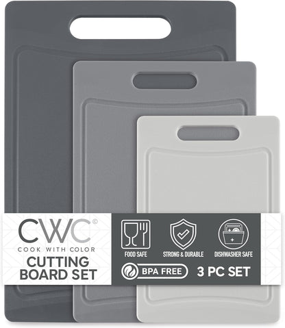COOK WITH COLOR Non-Slip Cutting Board Set – Kitchen Essentials with Easy Grip Handle for Meat