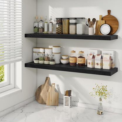 Fun Memories 40" Rustic Wood Floating Shelves with Invisible Brackets for Storage & Decor, Deep