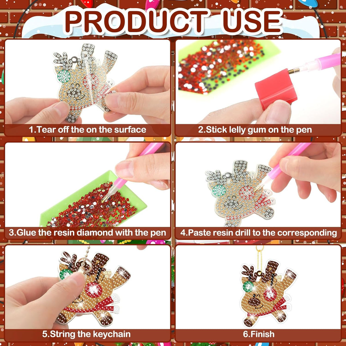 Tondiamo 20 Pcs Christmas Diamond Painting Keychain Kits 5D DIY Diamond Art Pendants Double Sided