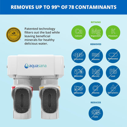 Aquasana Under Sink Water Filter System - Reduces PFAS, Lead, & Chlorine in Drinking Water - Under