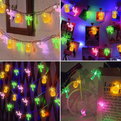 Couah 30 LED 16Ft Summer Beach Hawaiian String Lights - 8 Modes & Timer - Flamingo Pineapple Palm