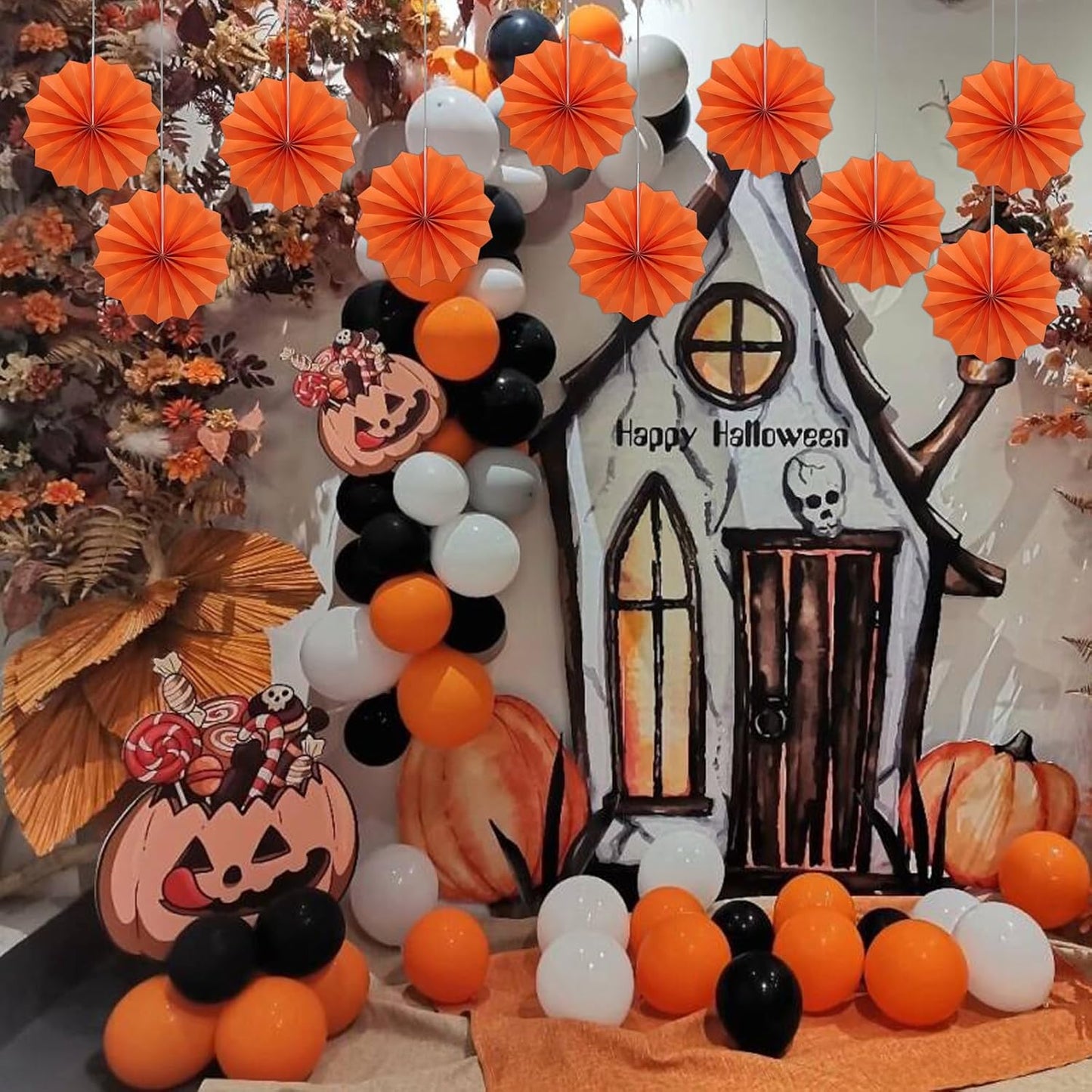 Orange Birthday Party Decorations,DIY Orange Paper Fans Hanging Decoration,8in Halloween Paper