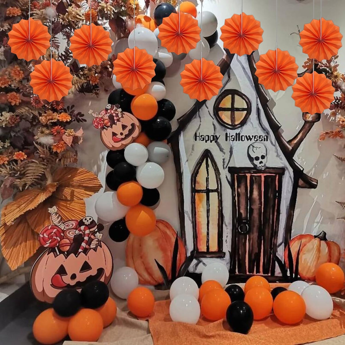 Orange Birthday Party Decorations,DIY Orange Paper Fans Hanging Decoration,8in Halloween Paper